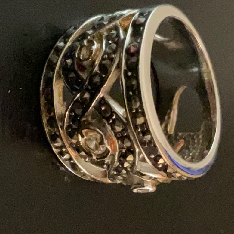 Rhodium Plated Dress Ring Marcasite And Cz Band